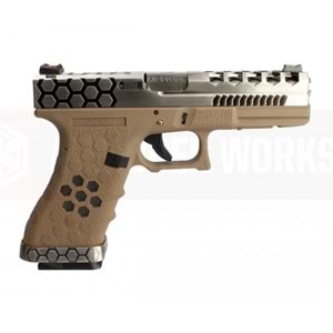 AW VX0110 GLOCK17 G17 HexCut GBB Airsoft Tabanca - Tan - Silver