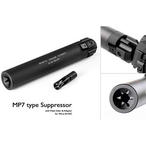 ISG MP7 Airsoft Susturucu Replika + Alev Gizleyen SETi 22cm- Siyah