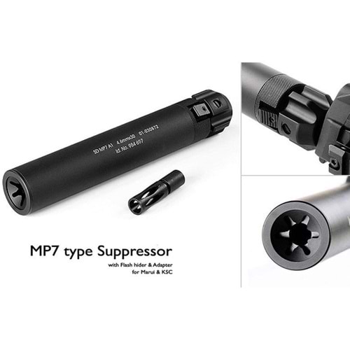 ISG MP7 Airsoft Susturucu Replika + Alev Gizleyen SETi 22cm- Siyah