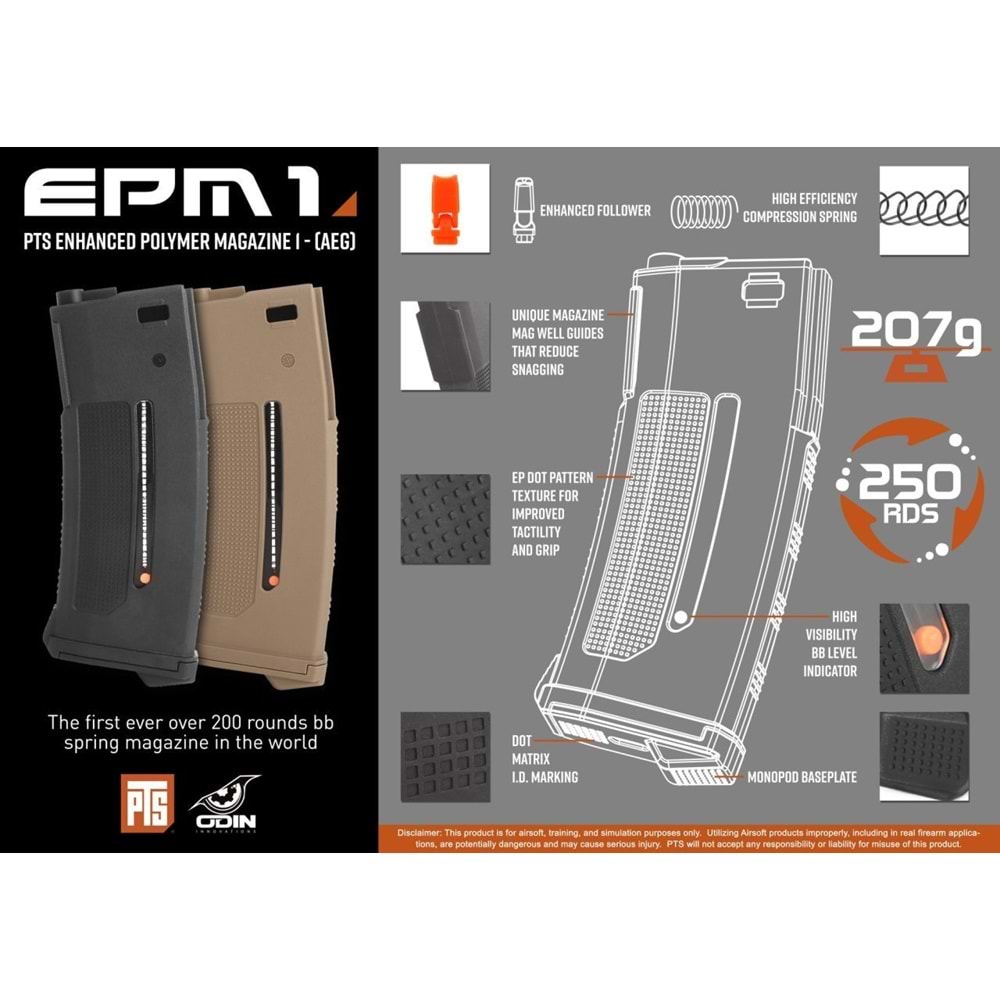 PTS Enhanced Polymer Magazine (EPM1) 250BB Midcap SIYAH AEG Şarjörü