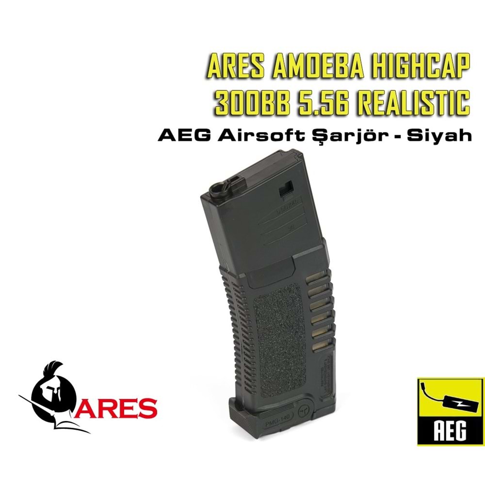 ARES AMOEBA HIGHCAP 300BB 5.56 REALISTIC AEG MAGAZINE ŞARJÖR - SIYAH