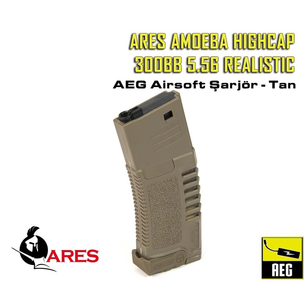 ARES AMOEBA HIGHCAP 300BB 5.56 REALISTIC AEG MAGAZINE ŞARJÖR - TAN