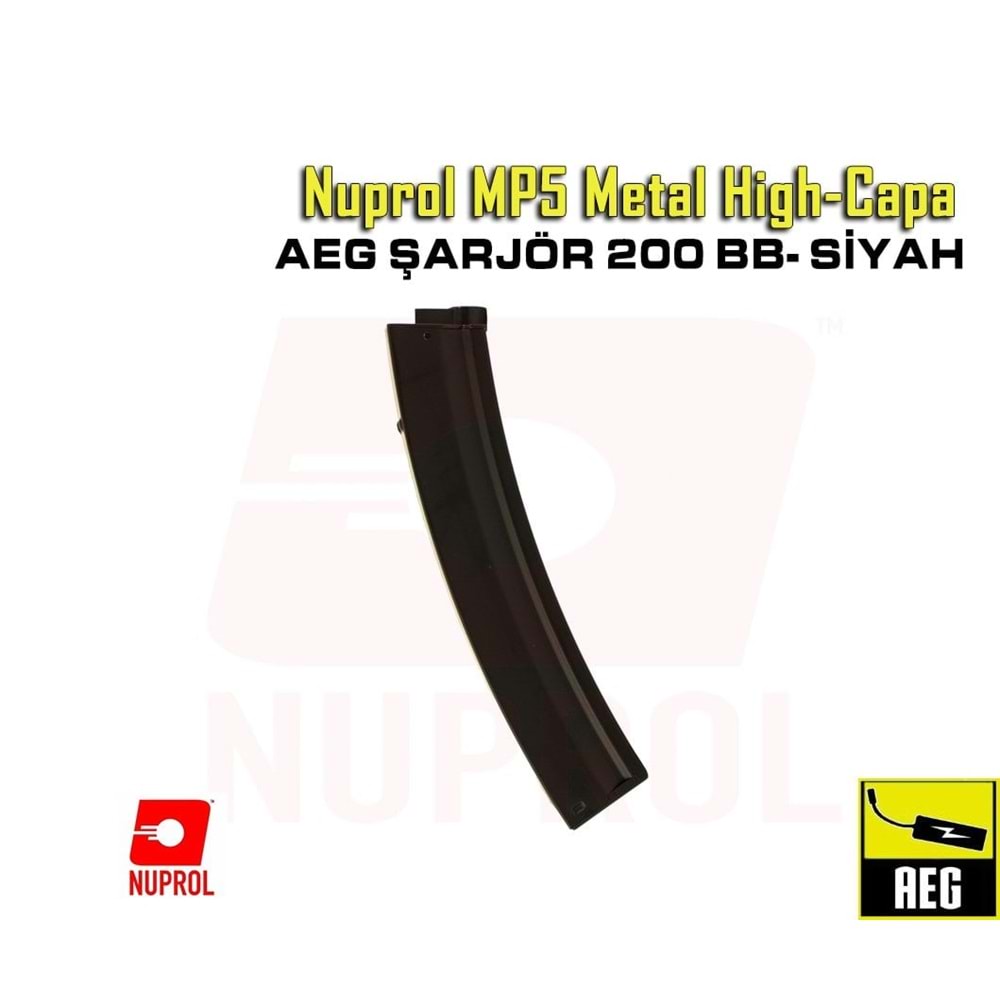 Nuprol MP5 Metal 200BB High-Capa Airsoft AEG Şarjör - Siyah