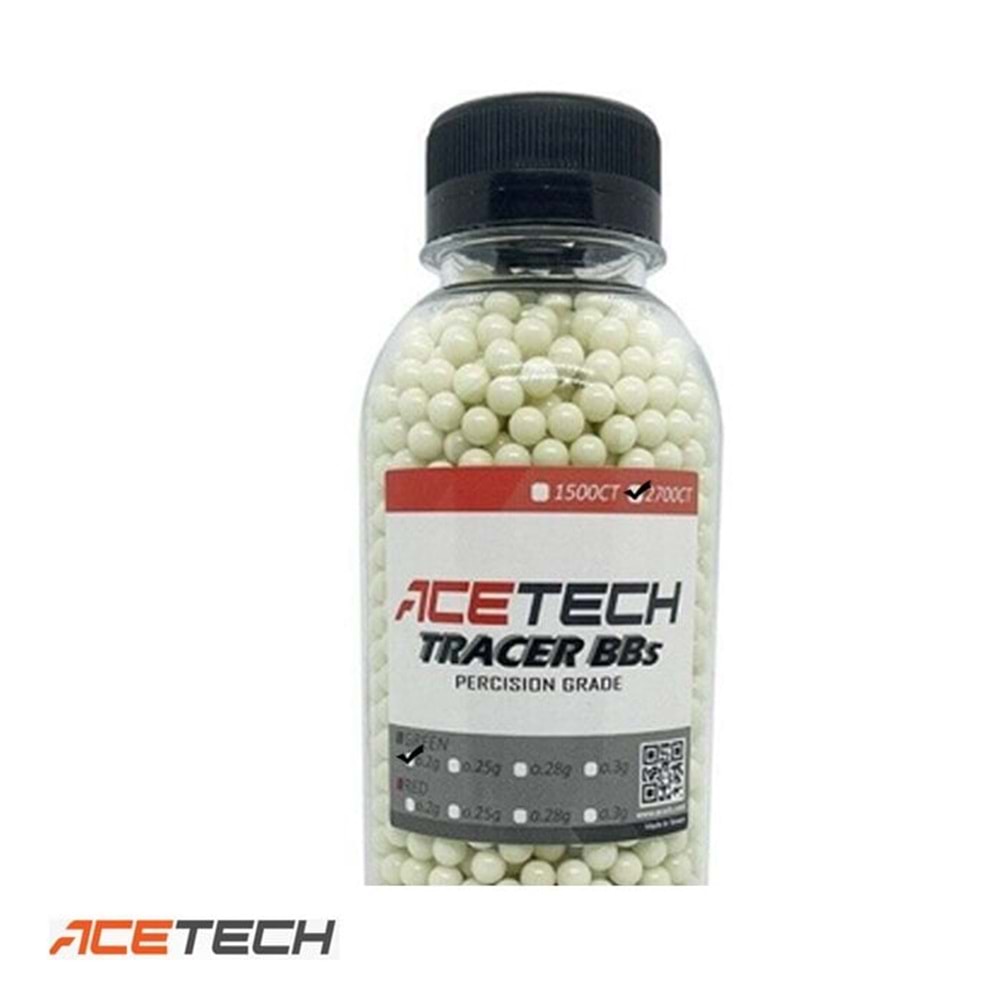 ACETECH Airsoft Tracer BB (Yeşil) 0.2g/6mm /2700 adet (Kapaklı Şişe)