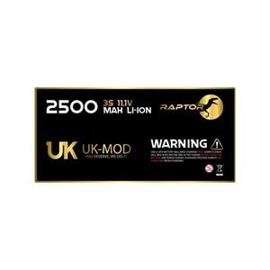 Li-ION Pil Airsoft Raptor 2500 Mah UK-Mod