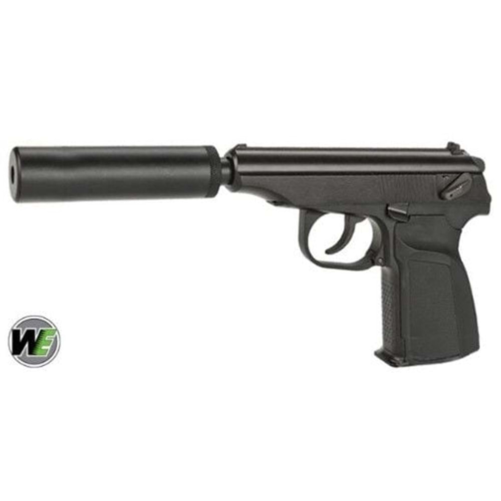Airsoft Tabanca WE Makarov Gas Pistol with Marking and Silencer ( BK w/ Brown Grip )