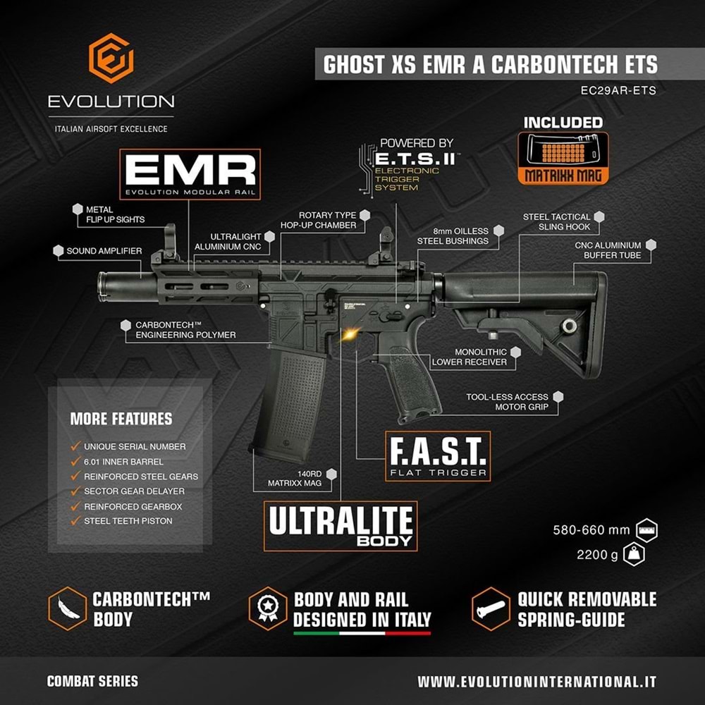Airsoft Tüfek Evolution Ghost XS EMR A Carbontech ETS *EC29AR-ETS*