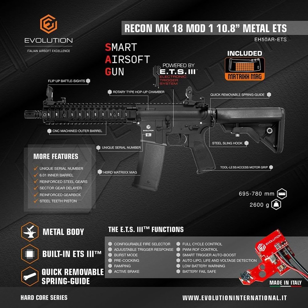 Airsoft Tüfek Evolution Recon MK18 Mod. 1 10.8\'\' ETS *EH50AR-ETS*