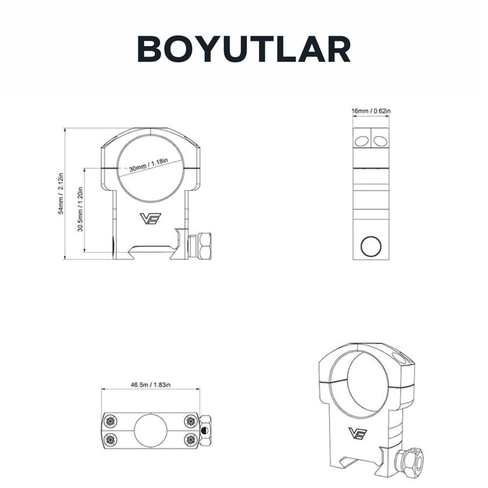 (SCTM-08) 30mm Mark Yüksek Dürbün Ayağı
