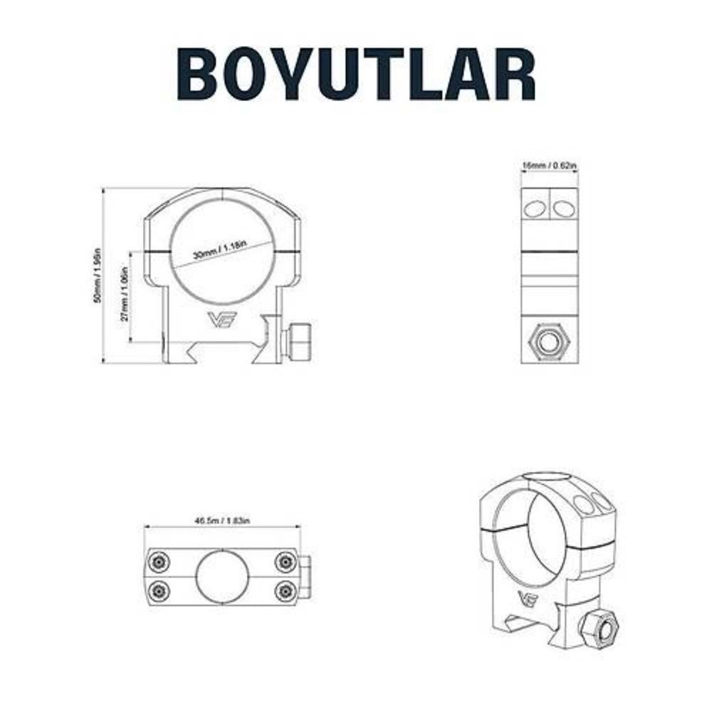 30mm dürbün için Picattiny Ray Ayağı - ORTA