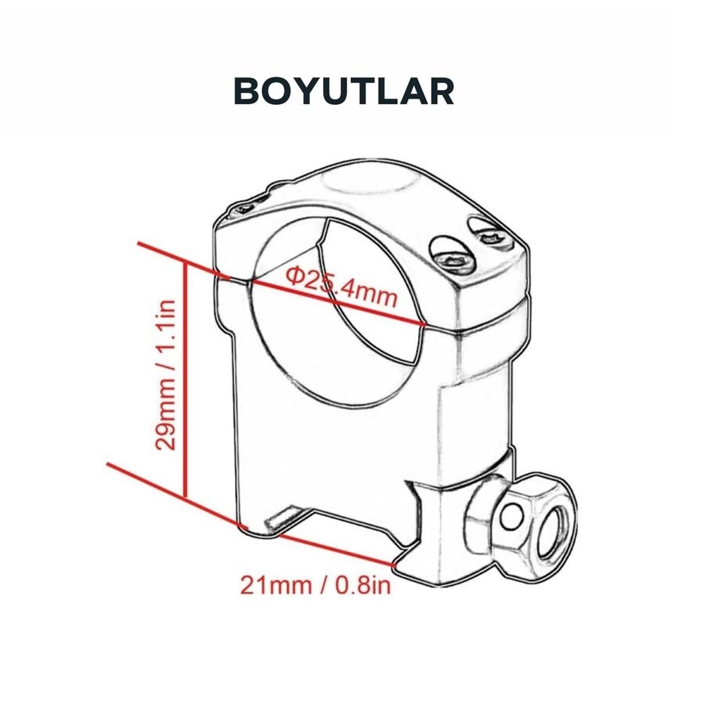 25.4mm 1'' Mark Yüksek Profil Dürbün Montaj Ayağı