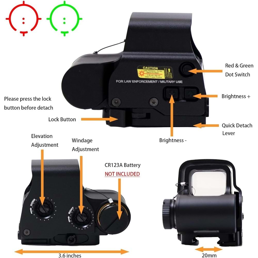 SOTAC 558 Red Green Dot Holo Sight Metal Scope 10 Levels Brightness Adjustment Holographic Sight Nişangah- Pembe