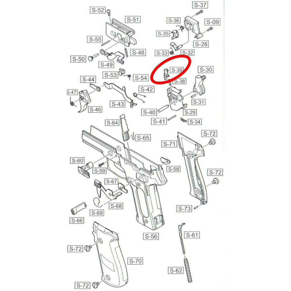 WE OEM Trigger Sear For F226 Series GBB Pistols Part #39