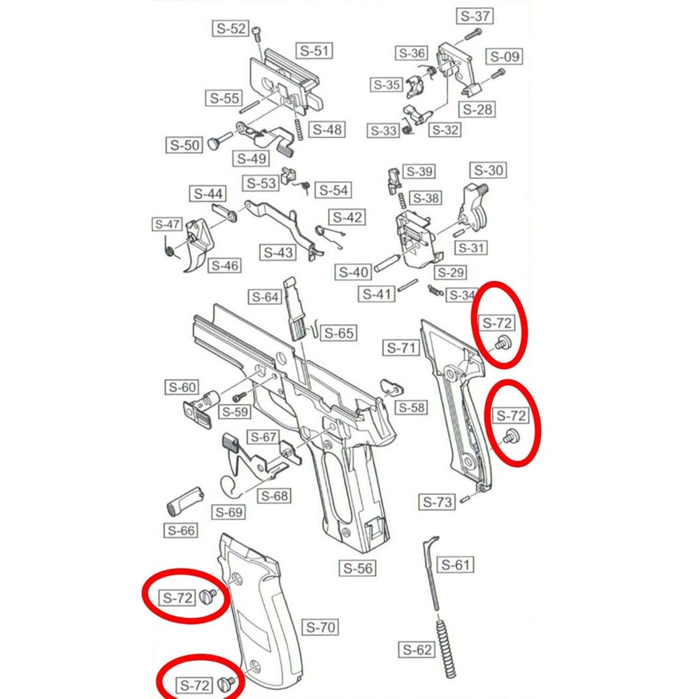 WE Sig 226 Replacement Grip Screw x1 Parts No S 72