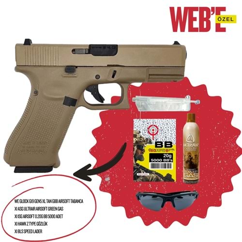 WE G19XL GEN5 TAN GBB GLOCK AIRSOFT TABANCA PAKETİ