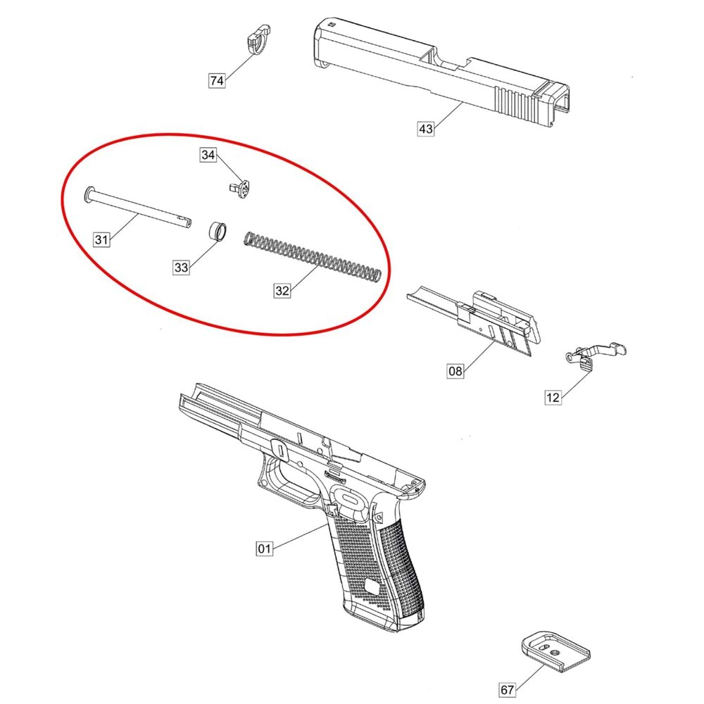 We Glock 17 Gen 5 İcra Mili ve Yayı Set Parça No G17V #31-34