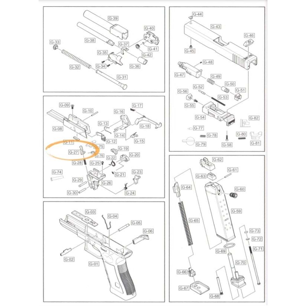 WE G18 AIRSOFT GBB RESET HAMMER SET TABANCA PARÇA# 27
