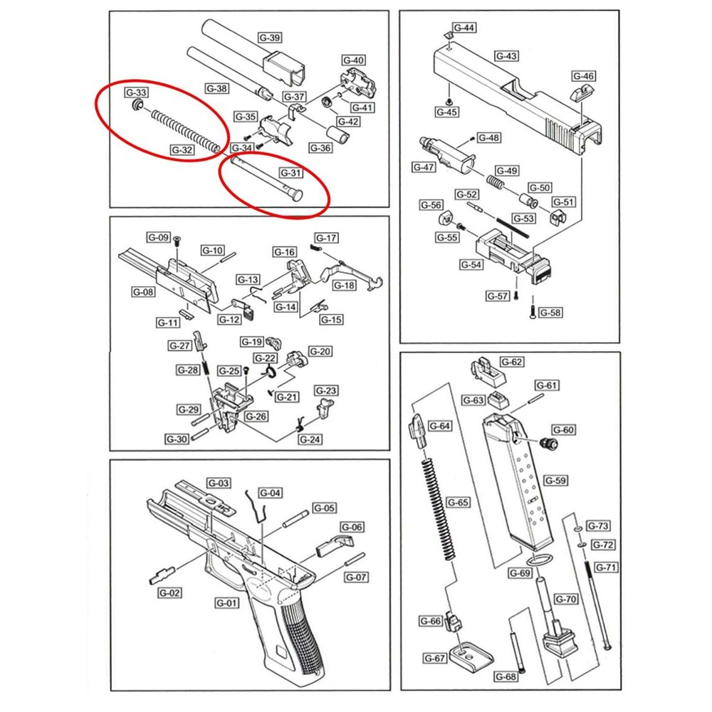We Glock 19 İcra Mili ve Yayı Set Parça No G19 #31-31-33