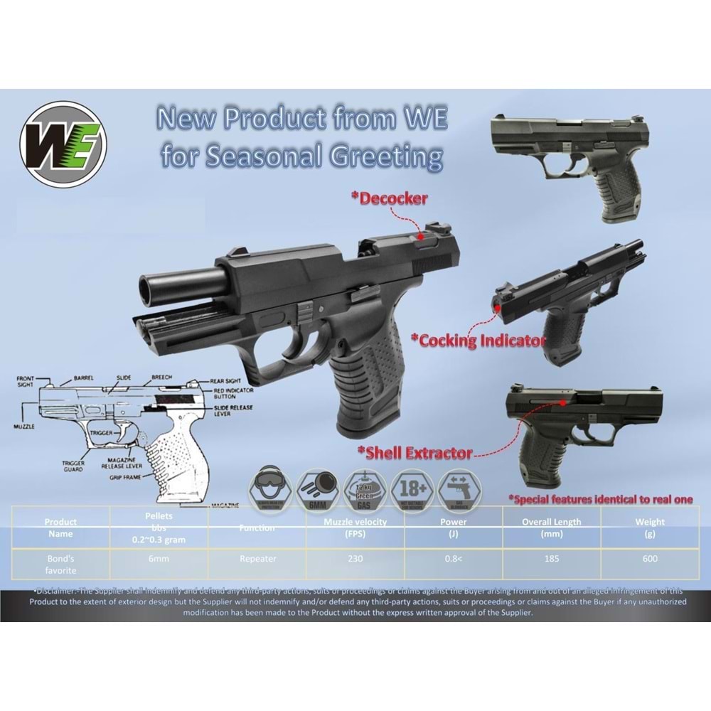 WE 99 FULL METAL WALTHER GBB Tabanca - Siyah